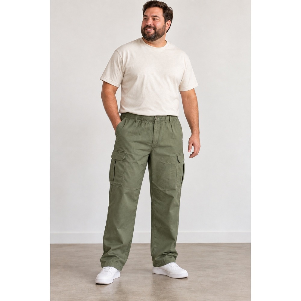 KingSize Mens Cargo Pants 4XL 40 Tall Olive Green Cotton Elastic Waist 68-5313-9